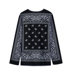 Black And White Paisley Bandana Print Long Sleeve Short Coat
