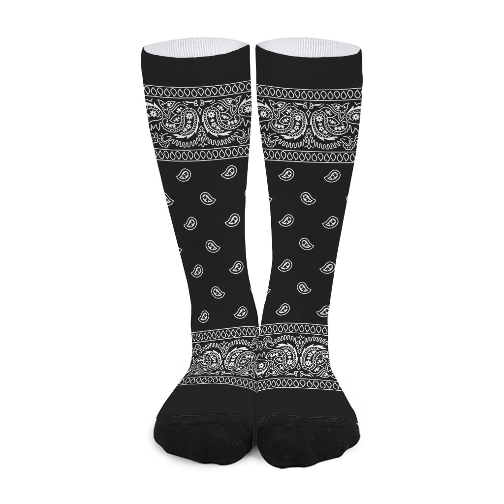 Black And White Paisley Bandana Print Long Socks