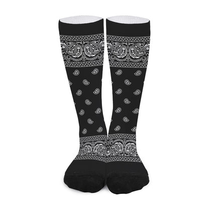 Black And White Paisley Bandana Print Long Socks
