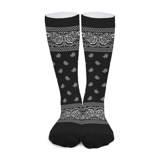 Black And White Paisley Bandana Print Long Socks
