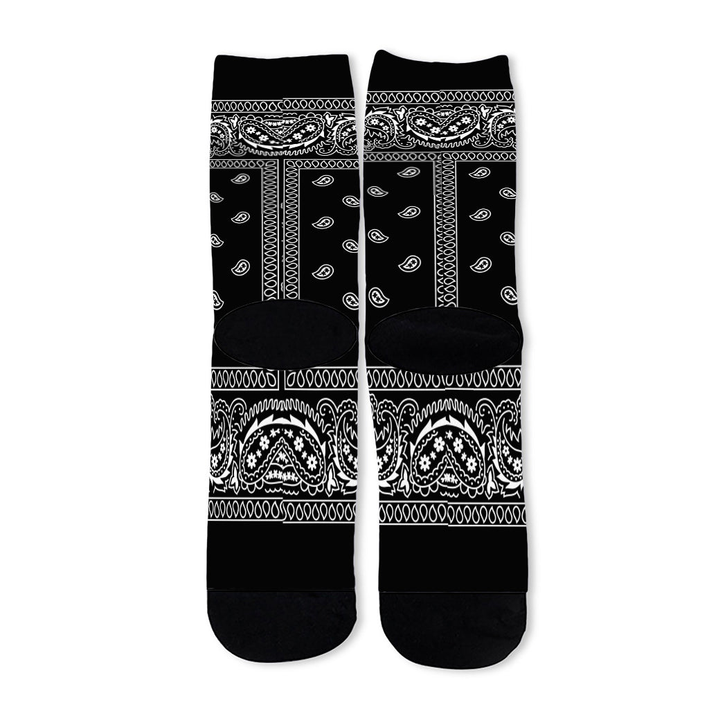 Black And White Paisley Bandana Print Long Socks
