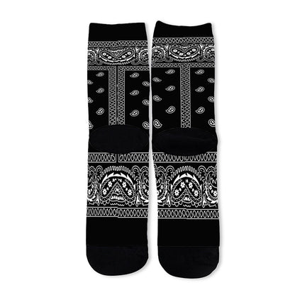 Black And White Paisley Bandana Print Long Socks