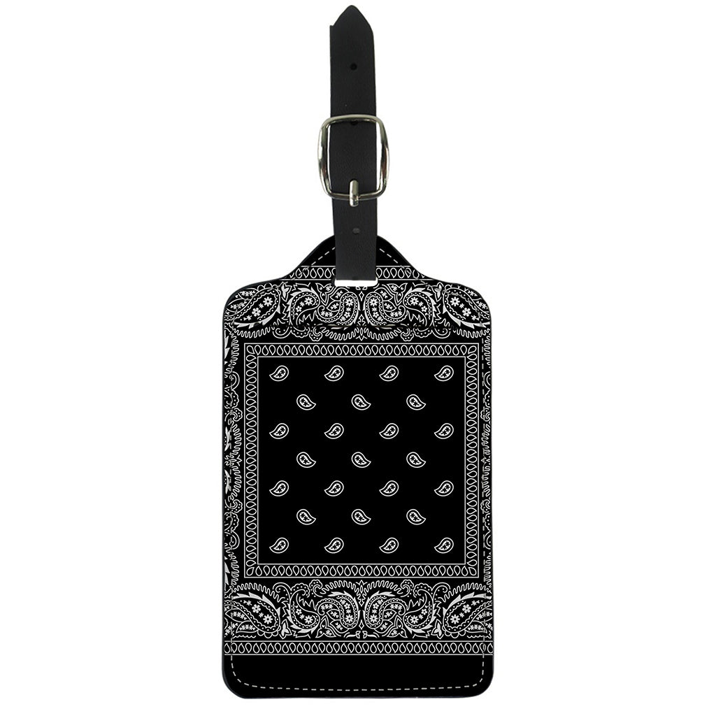 Black And White Paisley Bandana Print Luggage Tag