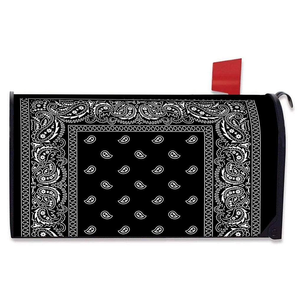 Black And White Paisley Bandana Print Mailbox Cover