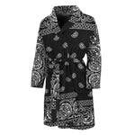 Black And White Paisley Bandana Print Men's Bathrobe