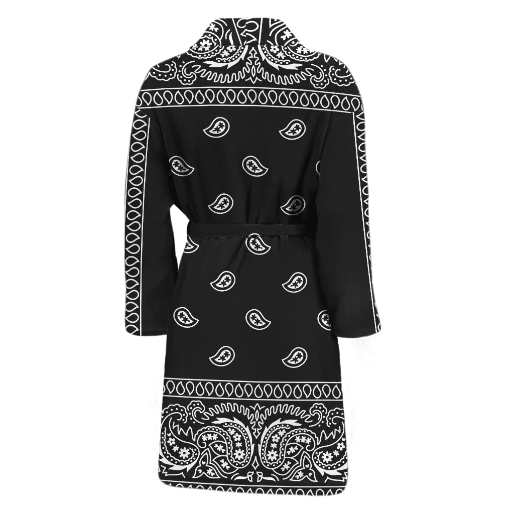 Black And White Paisley Bandana Print Men's Bathrobe
