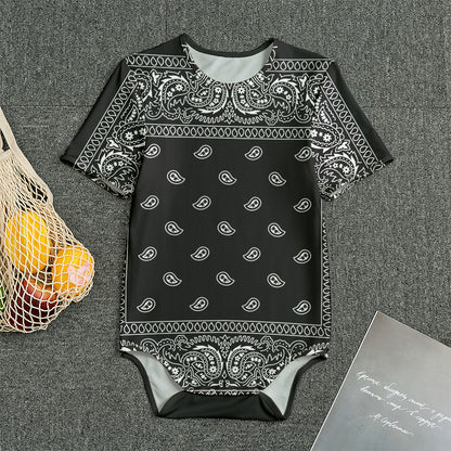 Black And White Paisley Bandana Print Men's Bodysuit