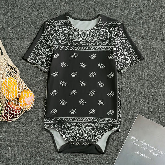 Black And White Paisley Bandana Print Men's Bodysuit