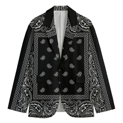 Black And White Paisley Bandana Print Men's Cotton Blazer