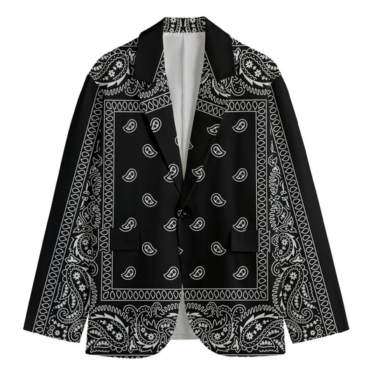 Black And White Paisley Bandana Print Men's Cotton Blazer