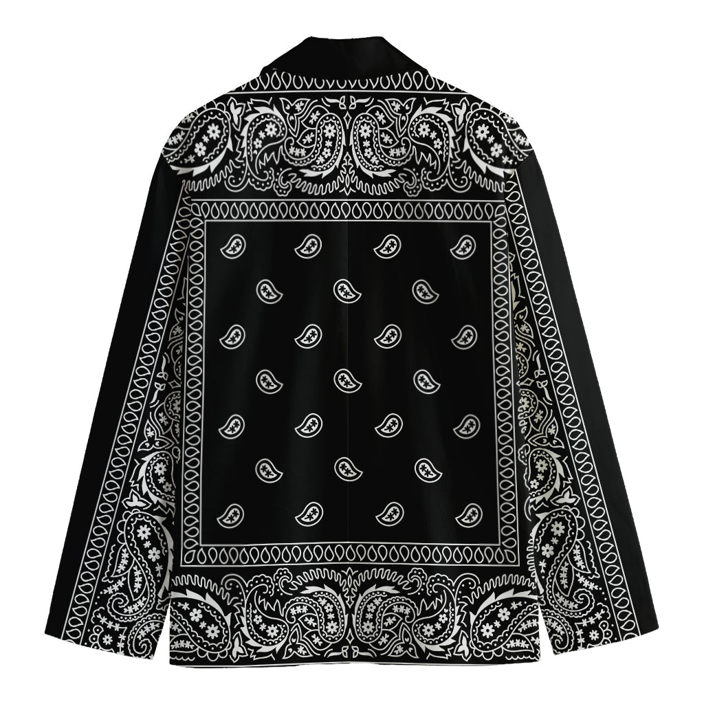 Black And White Paisley Bandana Print Men's Cotton Blazer