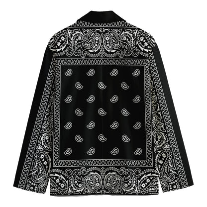 Black And White Paisley Bandana Print Men's Cotton Blazer