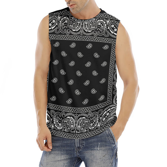 Black And White Paisley Bandana Print Men's Fitness Tank Top