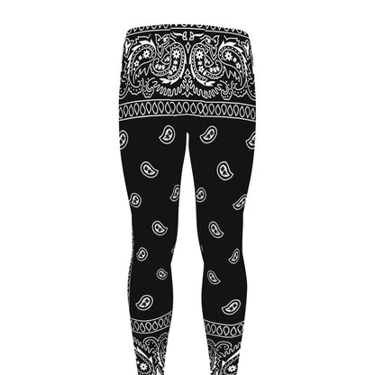 Black And White Paisley Bandana Print Men's leggings