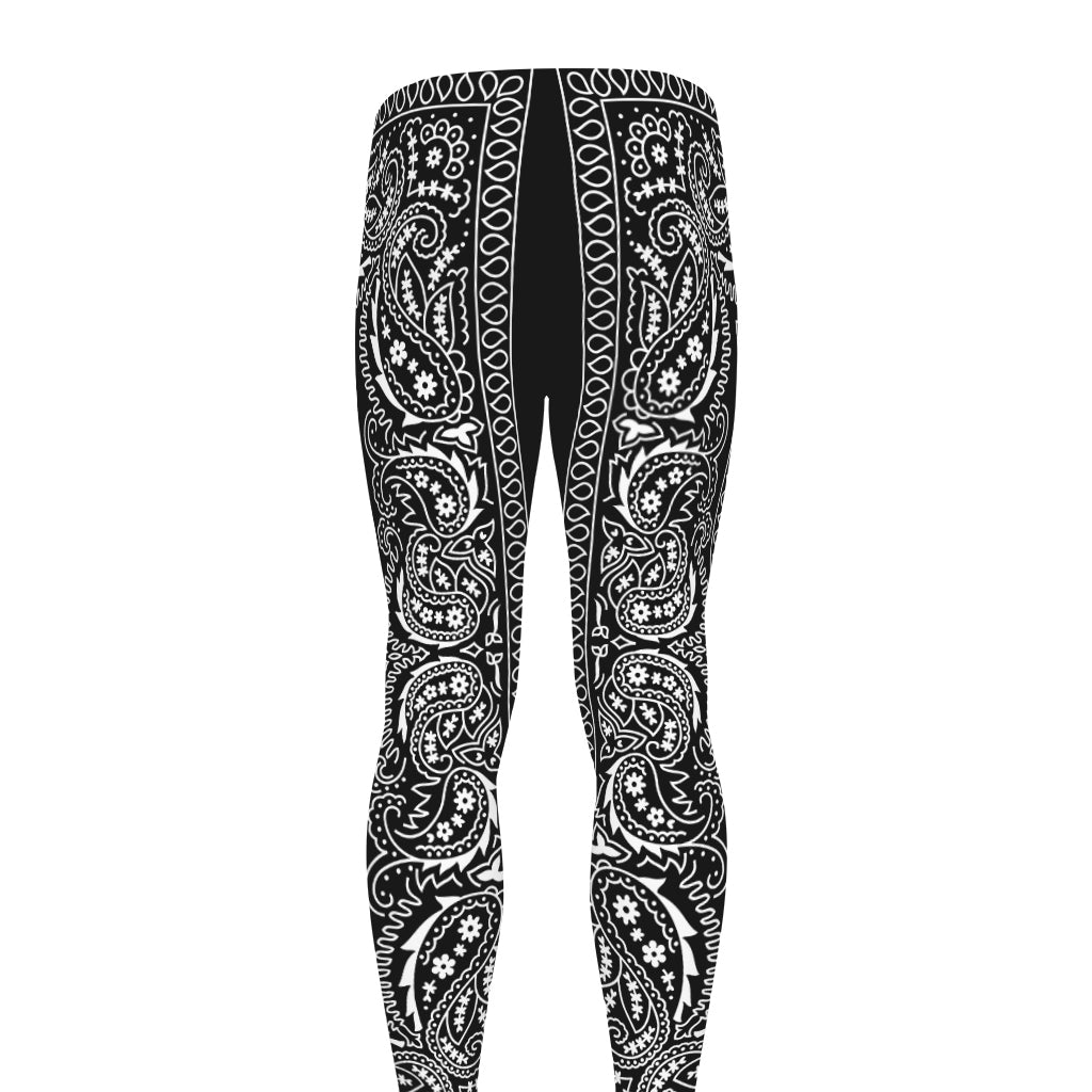 Black And White Paisley Bandana Print Men's leggings