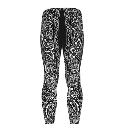 Black And White Paisley Bandana Print Men's leggings