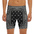 Black And White Paisley Bandana Print Men's Long Boxer Briefs