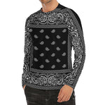 Black And White Paisley Bandana Print Men's Long Sleeve Rash Guard