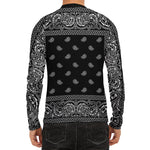 Black And White Paisley Bandana Print Men's Long Sleeve Rash Guard