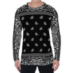 Black And White Paisley Bandana Print Men's Long Sleeve T-Shirt