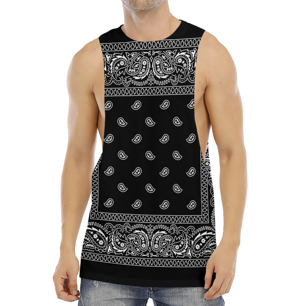 Black And White Paisley Bandana Print Men's Muscle Tank Top