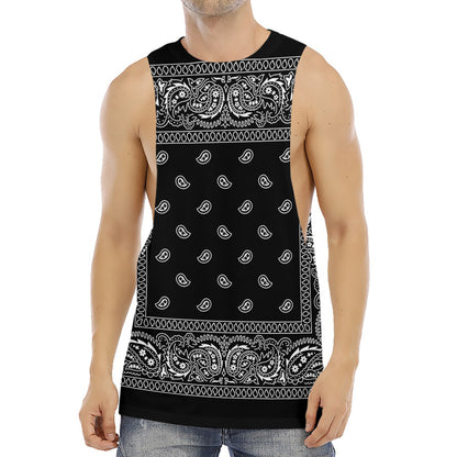 Black And White Paisley Bandana Print Men's Muscle Tank Top