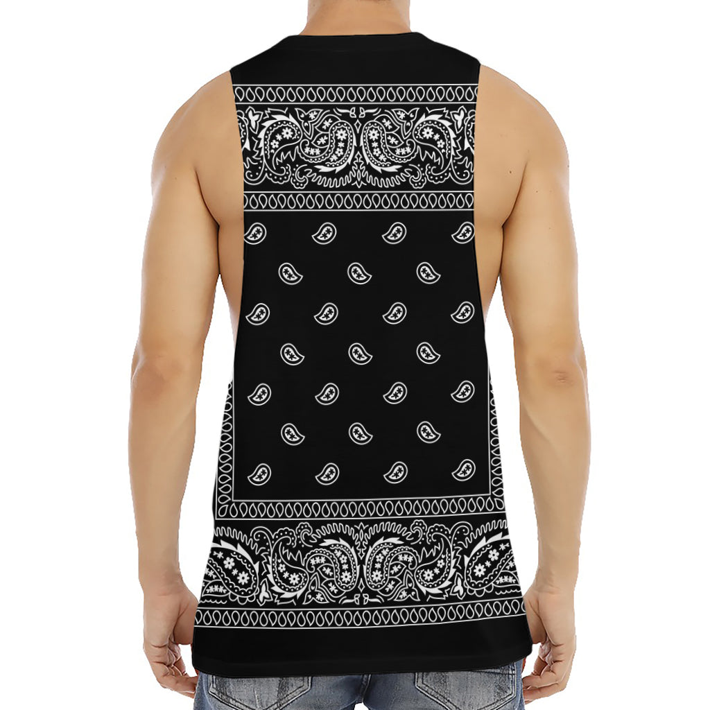 Black And White Paisley Bandana Print Men's Muscle Tank Top