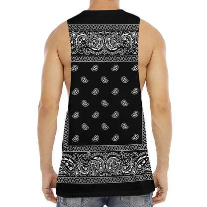 Black And White Paisley Bandana Print Men's Muscle Tank Top