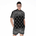 Black And White Paisley Bandana Print Men's Romper
