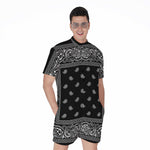 Black And White Paisley Bandana Print Men's Rompers
