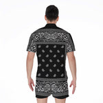 Black And White Paisley Bandana Print Men's Rompers