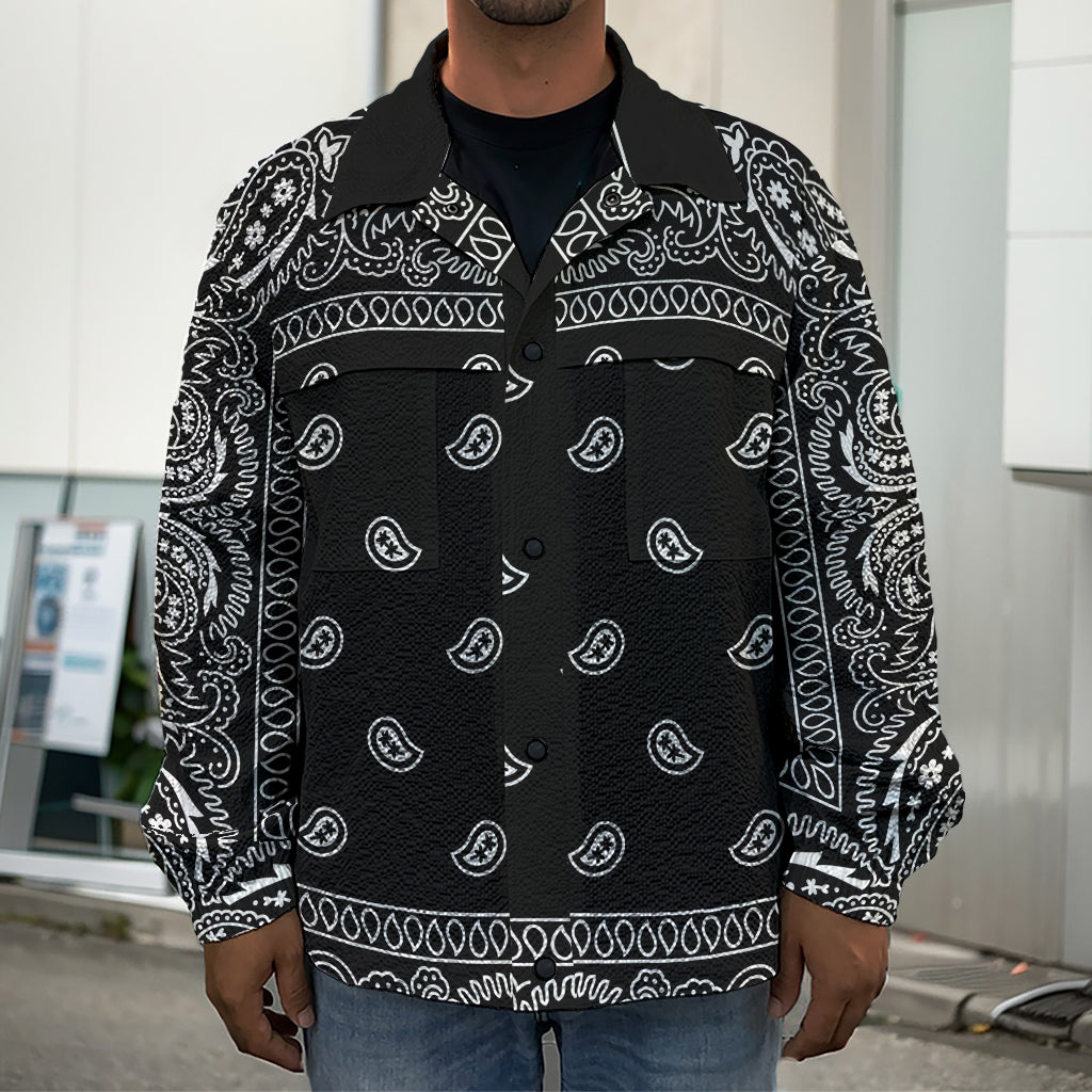 Black And White Paisley Bandana Print Men's Shirt Jacket