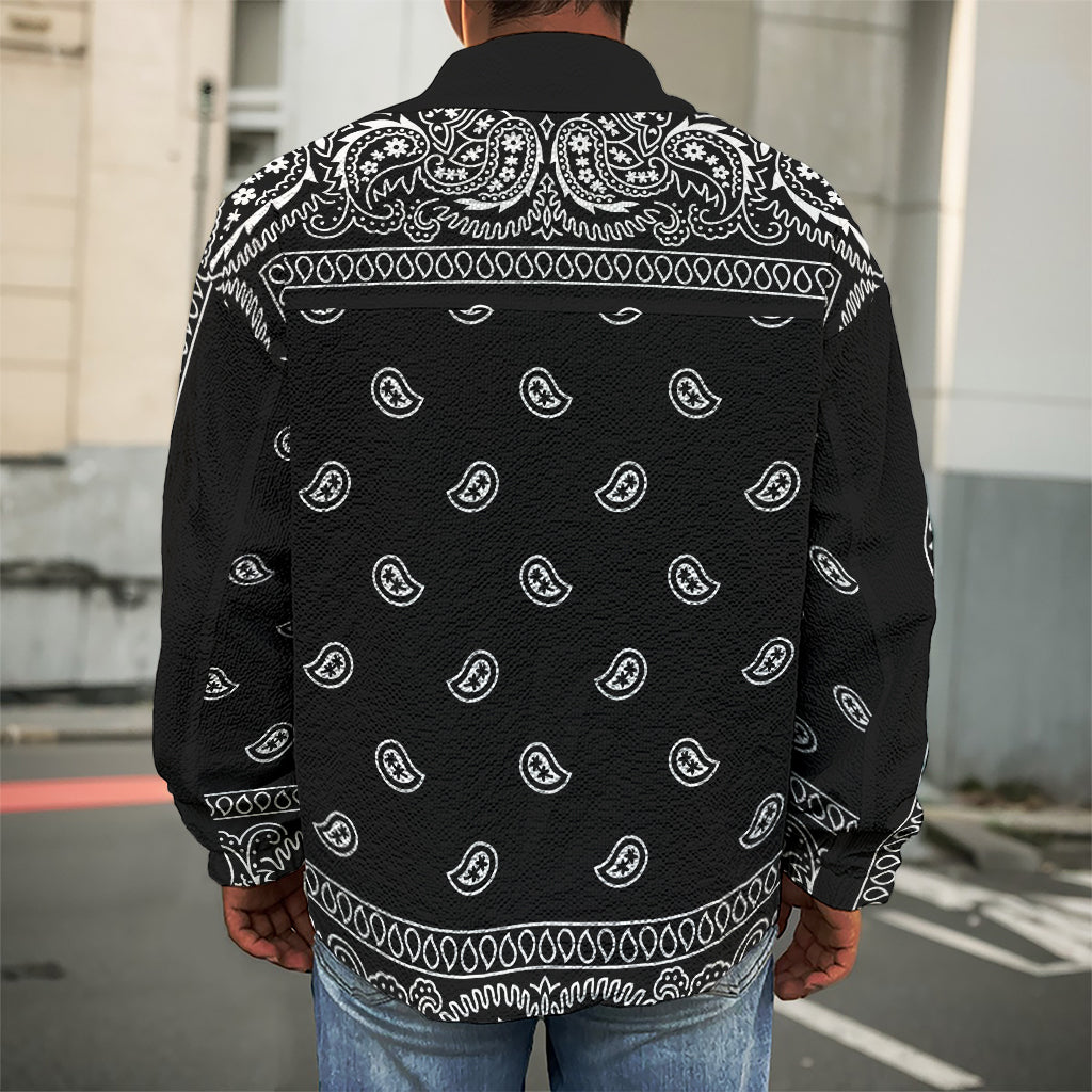 Black And White Paisley Bandana Print Men's Shirt Jacket