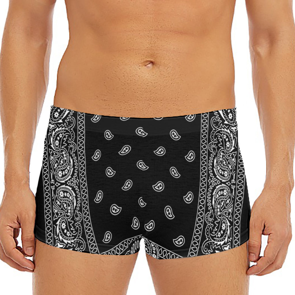 Black And White Paisley Bandana Print Men's Short Boxer Briefs