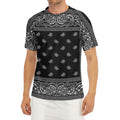 Black And White Paisley Bandana Print Men's Short Sleeve Rash Guard