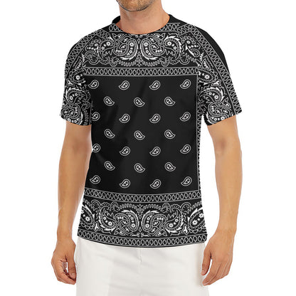 Black And White Paisley Bandana Print Men's Short Sleeve Rash Guard
