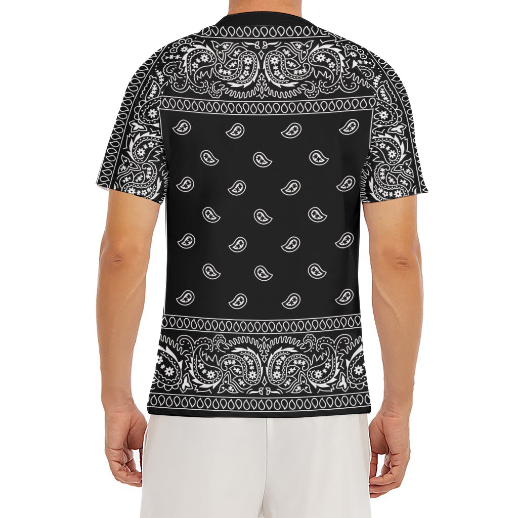 Black And White Paisley Bandana Print Men's Short Sleeve Rash Guard