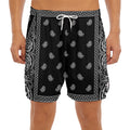 Black And White Paisley Bandana Print Men's Split Running Shorts