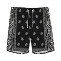 Black And White Paisley Bandana Print Men's Athletic Shorts