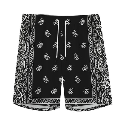 Black And White Paisley Bandana Print Men's Sports Shorts
