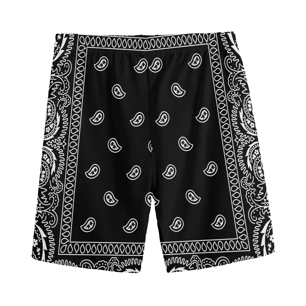 Black And White Paisley Bandana Print Men's Sports Shorts