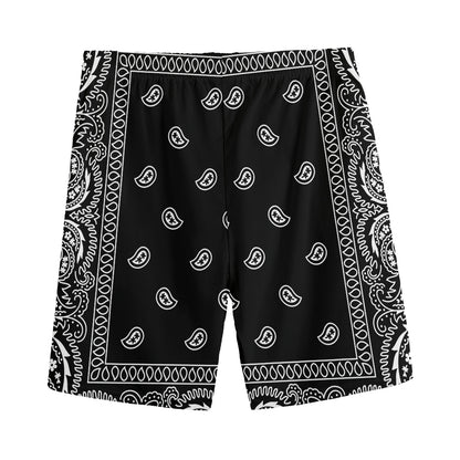 Black And White Paisley Bandana Print Men's Sports Shorts