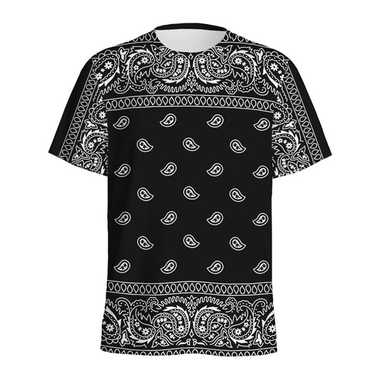 Black And White Paisley Bandana Print Men's Sports T-Shirt