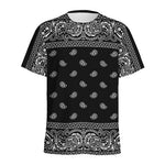 Black And White Paisley Bandana Print Men's Sports T-Shirt