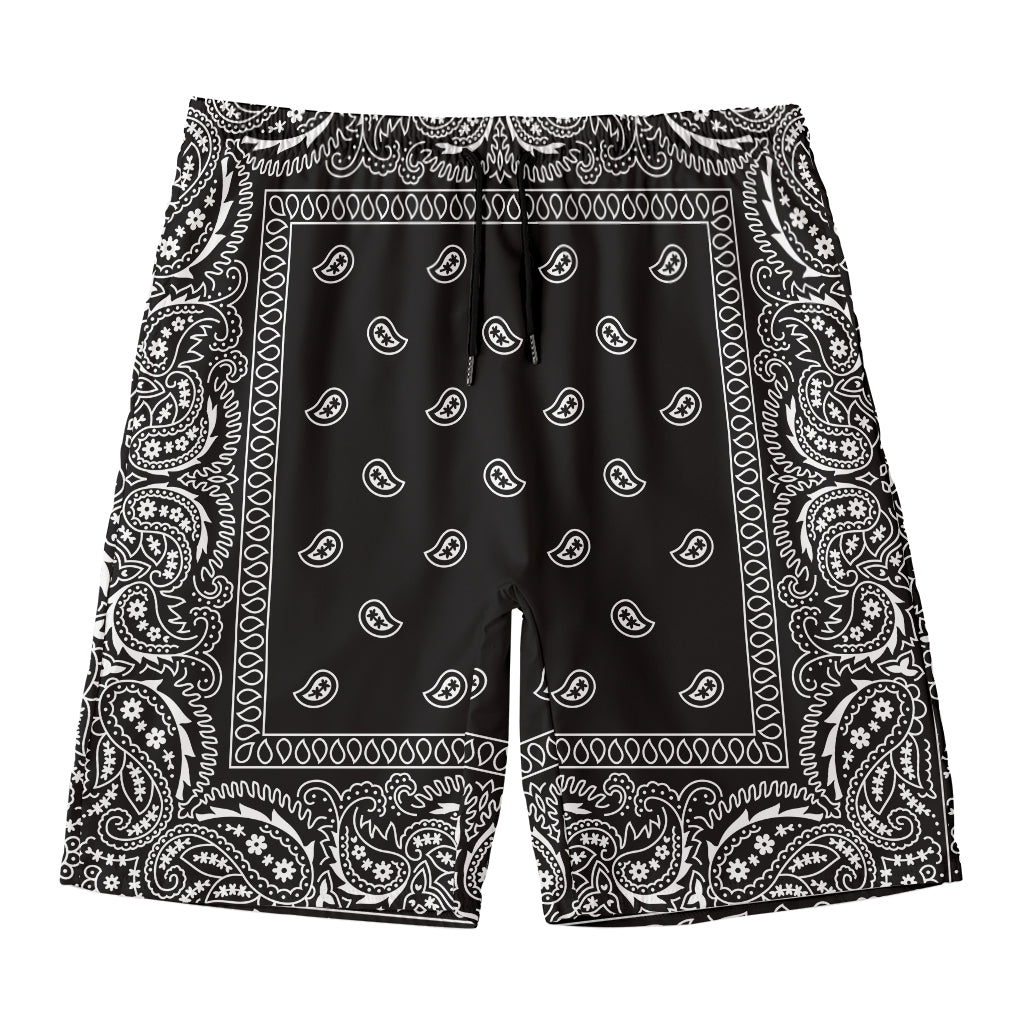Black And White Paisley Bandana Print Men's Swim Trunks