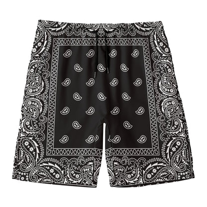 Black And White Paisley Bandana Print Men's Swim Trunks