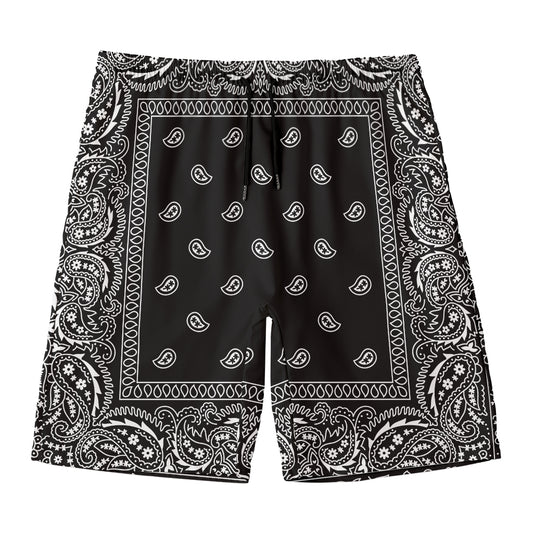 Black And White Paisley Bandana Print Men's Swim Trunks