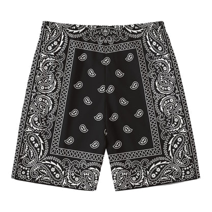 Black And White Paisley Bandana Print Men's Swim Trunks