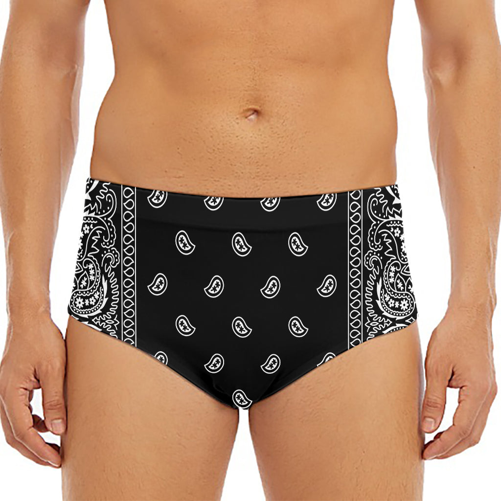 Black And White Paisley Bandana Print Men's Triangle Swim Briefs