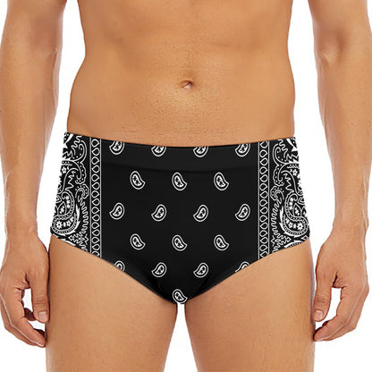 Black And White Paisley Bandana Print Men's Triangle Swim Briefs